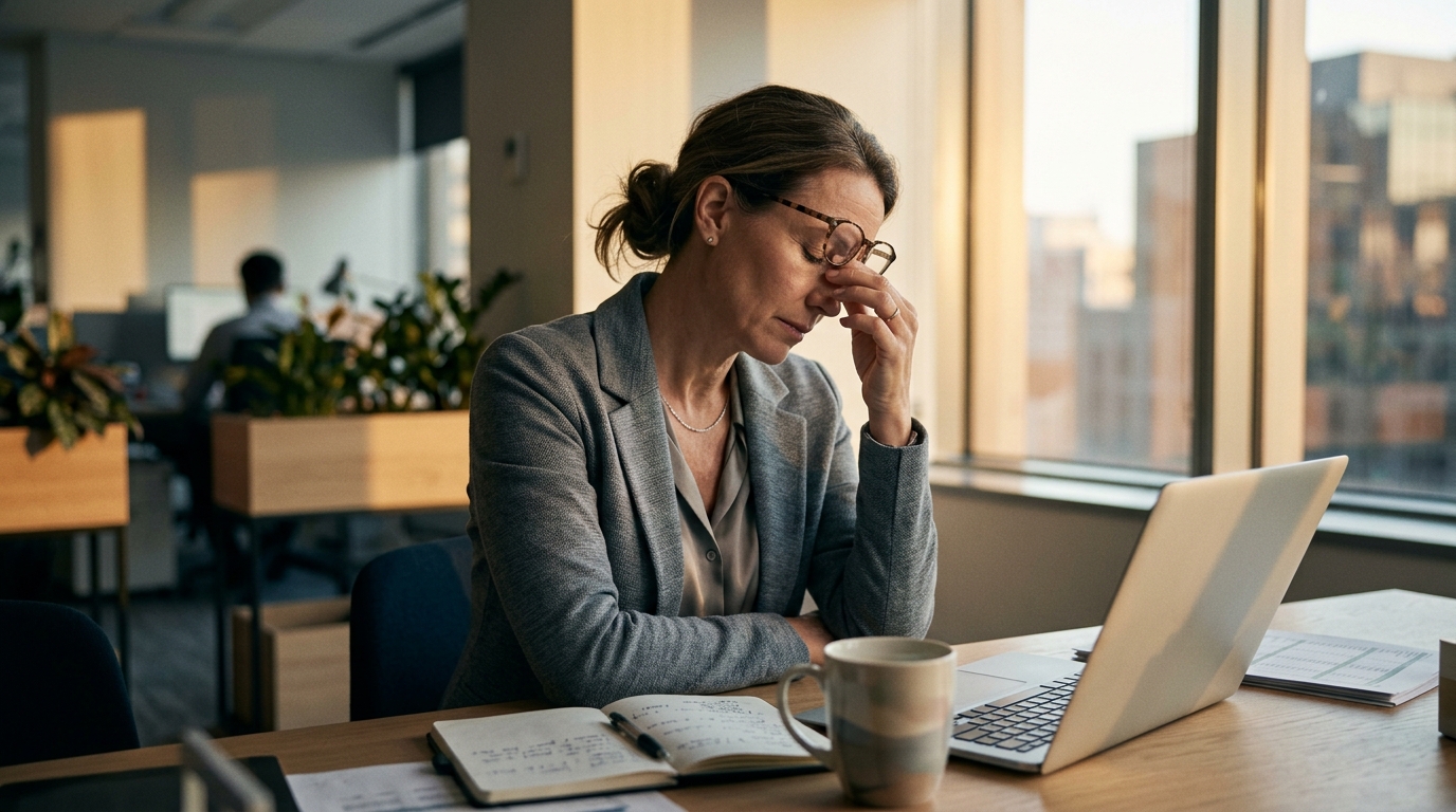 Woman over 40 looking thoughtful while holding a cup of tea