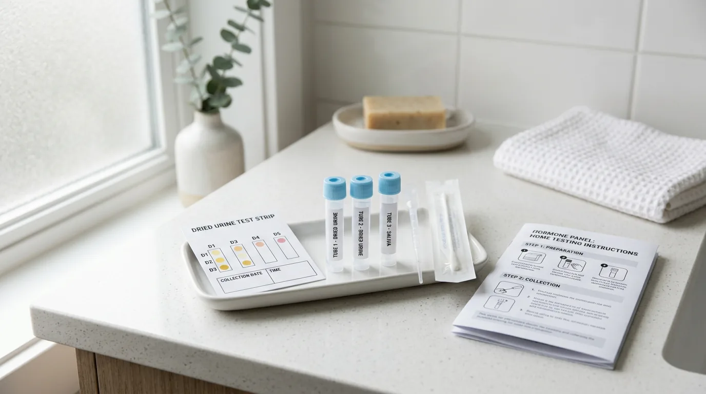 At-home comprehensive hormone and cortisol testing kit used to evaluate hormonal sleep anxiety in women