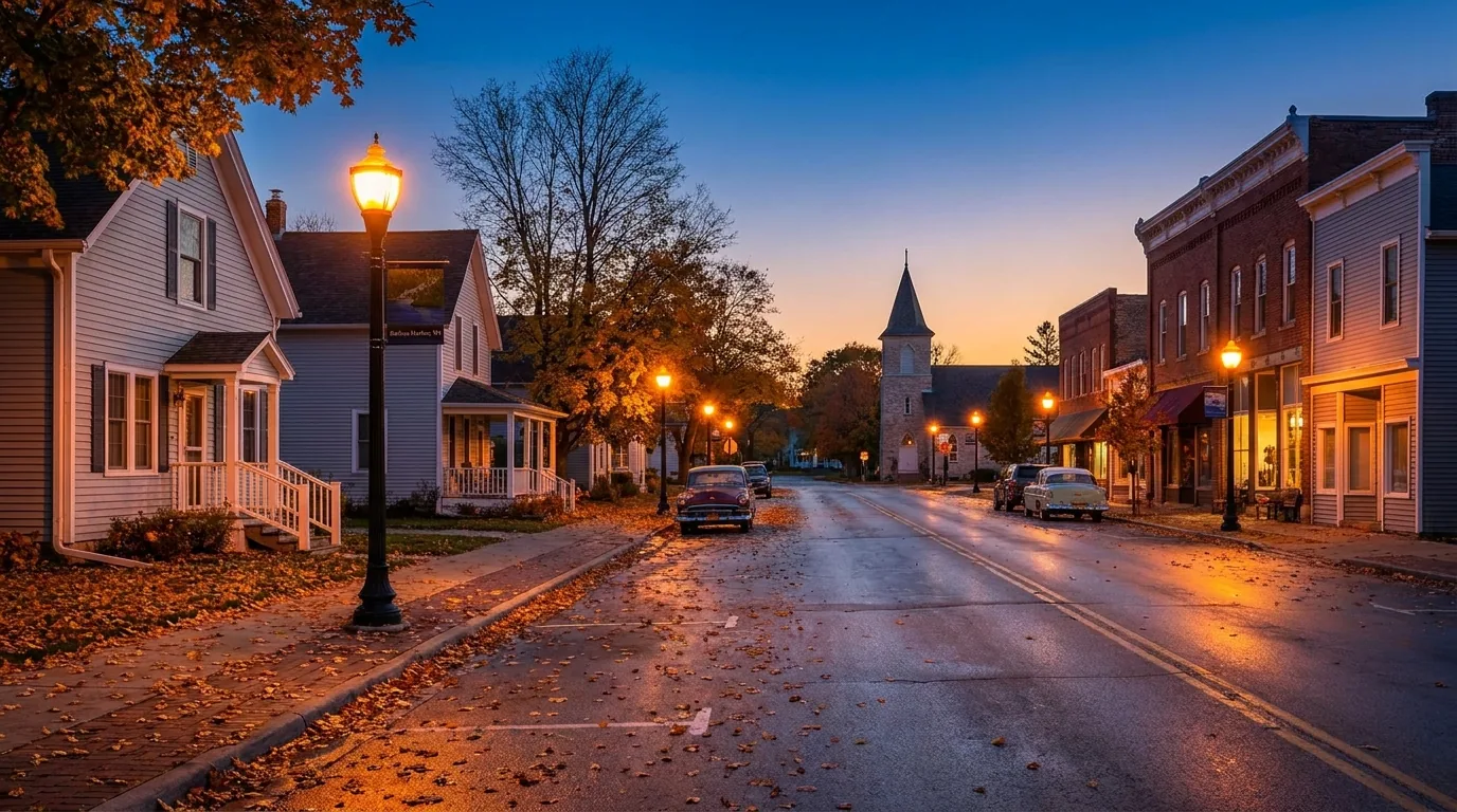Quiet evening in a Michigan or Wisconsin neighborhood representing calm, restorative sleep after addressing hormonal anxiety